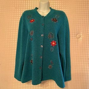 🍁BONWORTH🍁A-LINE EMBROIDERED FALL LEAVES SWEATER JACKET EUC🍂